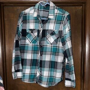Empyre Teal and Black Checkered Shirt Jacket